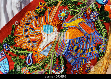 Detail of beaded work on the cape of a Volador de Papantla (Flying Men of Papantla), Mexico Stock Photo