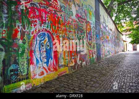 John Lennon memorial wall in Prague. Stock Photo