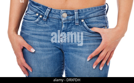 Attractive young woman in bluejeans. All on white background. Stock Photo