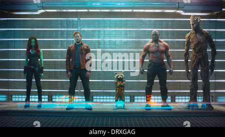 GUARDIANS OF THE GALAXY 2014 Marvel Studios film with at left Zoe Saldana and Chris Pratt Stock Photo