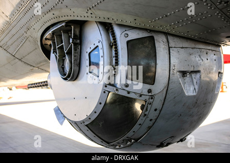 The ball gun turret slung underneath a B17 Flying Fortress WW2 bomber plane Stock Photo