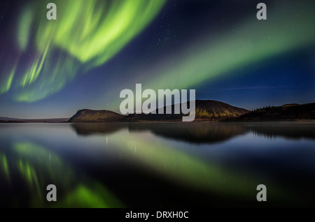 Aurora Borealis or Northern Lights at Lake Thingvallavatn, Thingvellir National Park Stock Photo