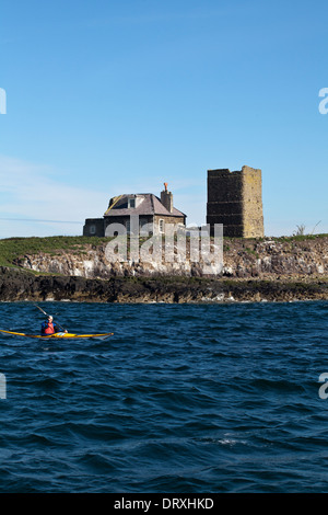 Former lighthouse towers on Brownsman, the Farne Islands Stock Photo