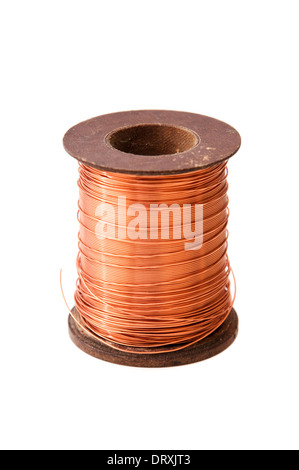 Copper wire rolled up on a spool Stock Photo