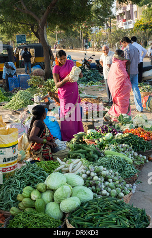 Indian street vegetable market in Puttaparthi, Andhra Pradesh, India Stock Photo