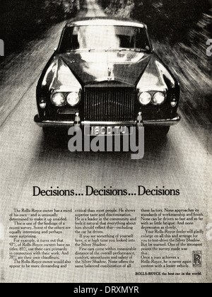 1960s magazine advertisement advertising ROLLS-ROYCE cars, advert circa 1968 Stock Photo