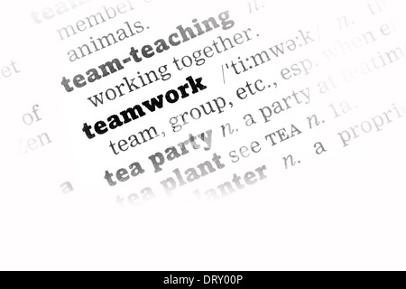 Teamwork Dictionary Definition closeup black and white Stock Photo