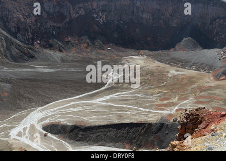 Ash and rock in a crater at Mt Aso, Japan Stock Photo