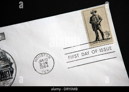 First Day issue of a Sam Houston stamp on an envelope dated January 10 1964 from Houston Texas USA Stock Photo