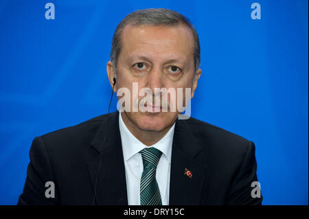 Berlin, Germany. 04th Feb, 2014. Turkish Prime Minister Recep Tayyip Erdogan holds a press conference in Berlin, Germany, 04 February 2014. Photo: Tim Brakemeier/dpa/Alamy Live News Stock Photo