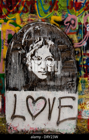 graffiti on Lennon wall Prague Stock Photo