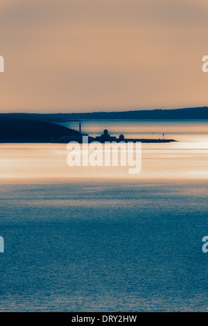 Midnight sun over Hrisey Island, Eyjafjordur, Akureyri, Iceland Stock Photo