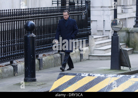 British Prime Minister David Cameron returns to No10 Downing street, London, Britain, 04 February 2014. (Photo by Tal Cohen) Stock Photo