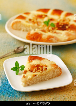 "Coca" with custard. Typical Spanish food. Recipe available. Stock Photo