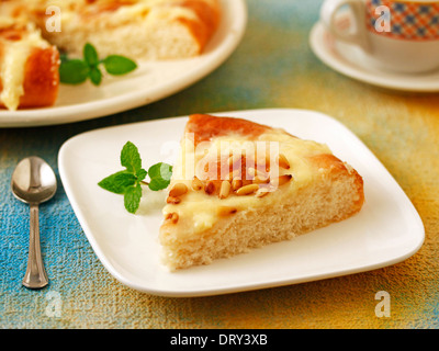 "Coca" with custard. Typical Spanish food. Recipe available. Stock Photo