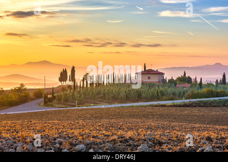Tuscany landscape at sunrise Stock Photo