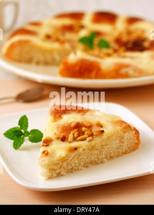 "Coca" with custard. Typical Spanish food. Recipe available. Stock Photo