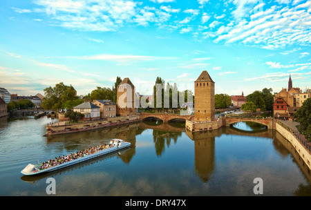 Panorama from the Barrage Vauban with the medieval bridge 'Ponts Couverts'. Strasbourg. Bas-Rhin. Alsace