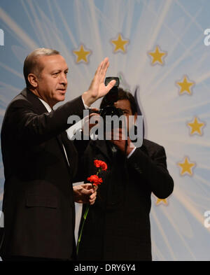 Berlin, Germany. 04th Feb, 2014. Turkish Prime Minister Recep Tayyip Erdogan and is received by members of the Turkish community at Tempodrom in Berlin, Germany, 04 February 2014. Photo: Rainer Jensen/dpa/Alamy Live News Stock Photo