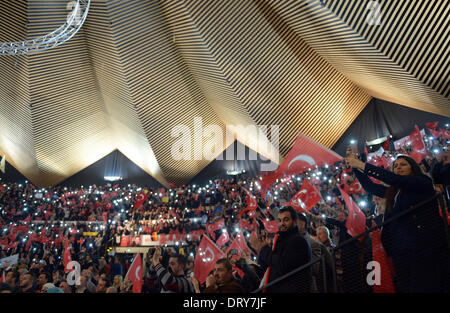 Berlin, Germany. 04th Feb, 2014. Turkish Prime Minister Erdogan is celebrated by members of the Turkish community at Tempodrom in Berlin, Germany, 04 February 2014. Photo: Rainer Jensen/dpa/Alamy Live News Stock Photo