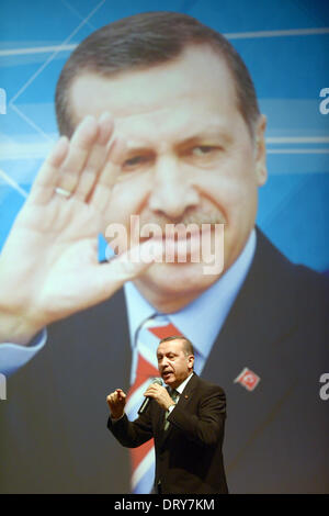 Berlin, Germany. 04th Feb, 2014. Turkish Prime Minister Recep Tayyip Erdogan speaks to members of the Turkish community at Tempodrom in Berlin, Germany, 04 February 2014. Photo: Rainer Jensen/dpa/Alamy Live News Stock Photo