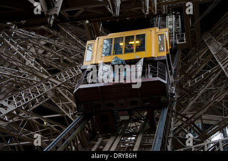 Elevator or lift to the second platform within the Eiffel Tower, Paris, France. Stock Photo