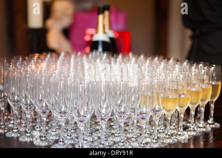 Wine glasses arranged in rows Stock Photo