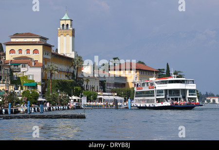 The car ferry Brennero, one of the largest ferries in the fleet, calls at Gardone Riviera on Lake Garda. Stock Photo