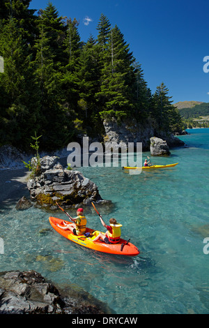 Kayaks, Sunshine Bay, Lake Wakatipu, Queenstown, Otago, South Island, New Zealand Stock Photo