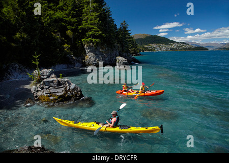 Kayaks, Sunshine Bay, Lake Wakatipu, Queenstown, Otago, South Island, New Zealand Stock Photo