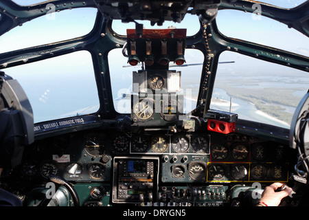 Consolidated B-24 Liberator 'Witchcraft' cockpit, in flight Stock Photo