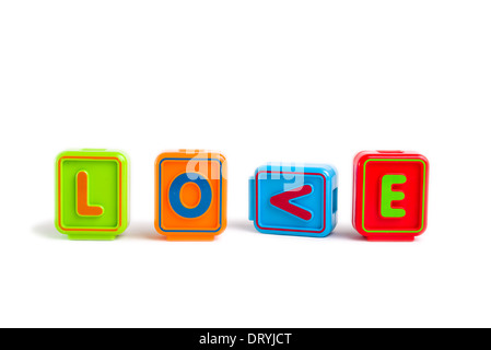 Word "LOVE" with colorful blocks and white background Stock Photo