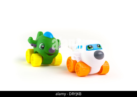 two jumbo jet toys on white background Stock Photo