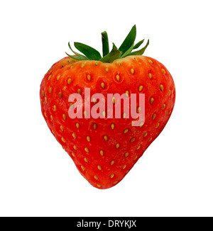 Upright single lone Strawberry without shine isolated against a white background. Stock Photo