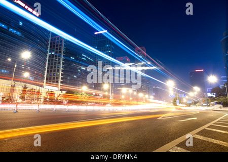 light trails on the street in beijing Stock Photo