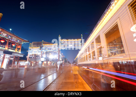 old commercial street at night in beijing Stock Photo