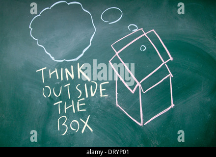 think outside the box sign on blackboard Stock Photo