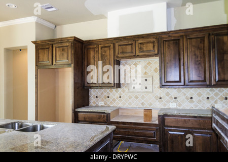Unfinished Kitchen in new custom home under construction Stock Photo