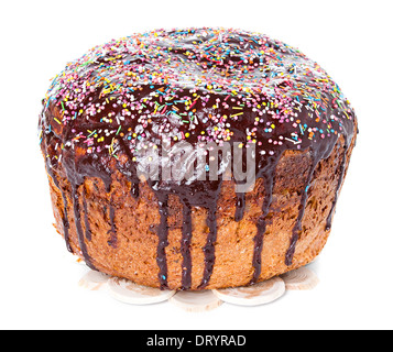 Easter cake with glace icing on white background Stock Photo
