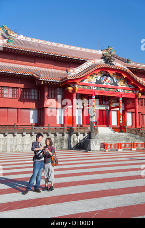 Tourists at Shuri Castle, (UNESCO World Heritage Site), Naha, Okinawa, Japan Stock Photo