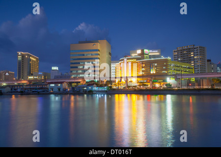 Skyline of Naha at dusk, Okinawa, Japan Stock Photo