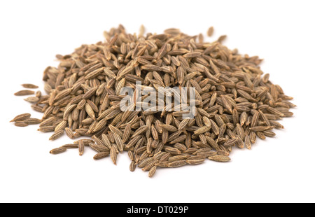 Heap of whole cumin seeds isolated on white Stock Photo