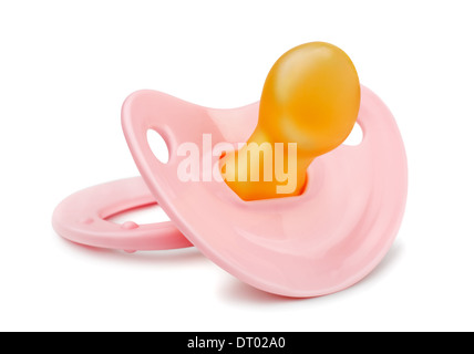 Pink orthodontic pacifier isolated on white Stock Photo