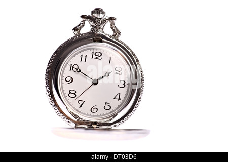 Old silver pocket watch isolated on white background Stock Photo