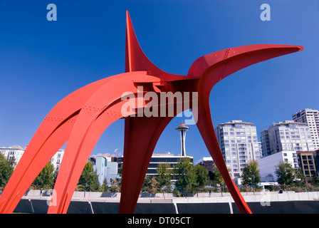 The Eagle by Alexander Calder at the Olympic Sculpture Park, Seattle, USA, 2012. A giant red abstract steel art piece. Stock Photo