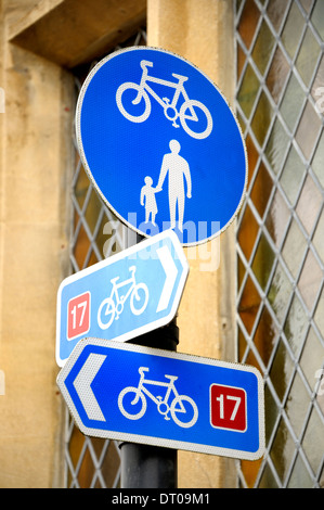 Maidstone, Kent, England, UK. Cycle path signs and pedestrian zone Stock Photo