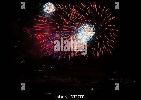 fireworks in the night sky over Salcombe Devon Stock Photo
