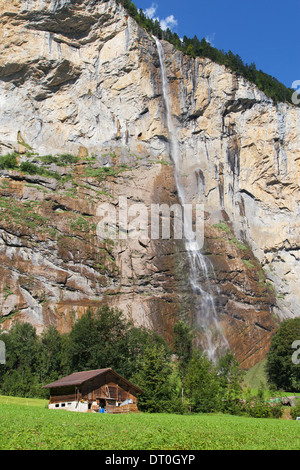 Staubbach falls in Lauterbrunnen, Berne Canton, Switzerland. Stock Photo