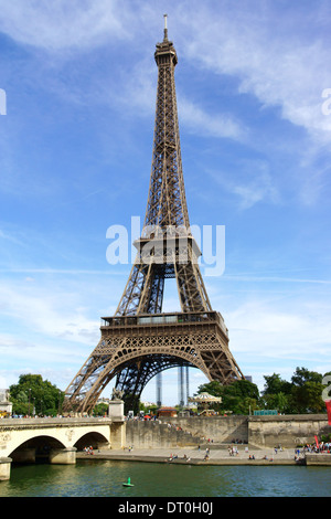The Eiffel Tower (Tour Eiffel) against a blue summer sky in Paris, France. Stock Photo