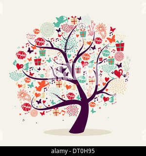 Colorful Valentines day romantic tree greeting card illustration. EPS10 vector file organized in layers for easy editing. Stock Photo